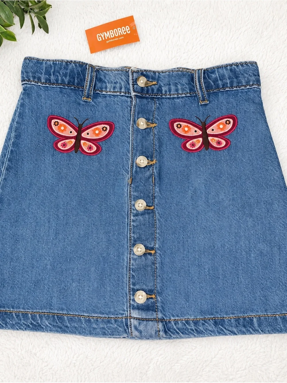 NWT Gymboree Embroidered Butterfly Denim Skirt 8 Adjustable Waist